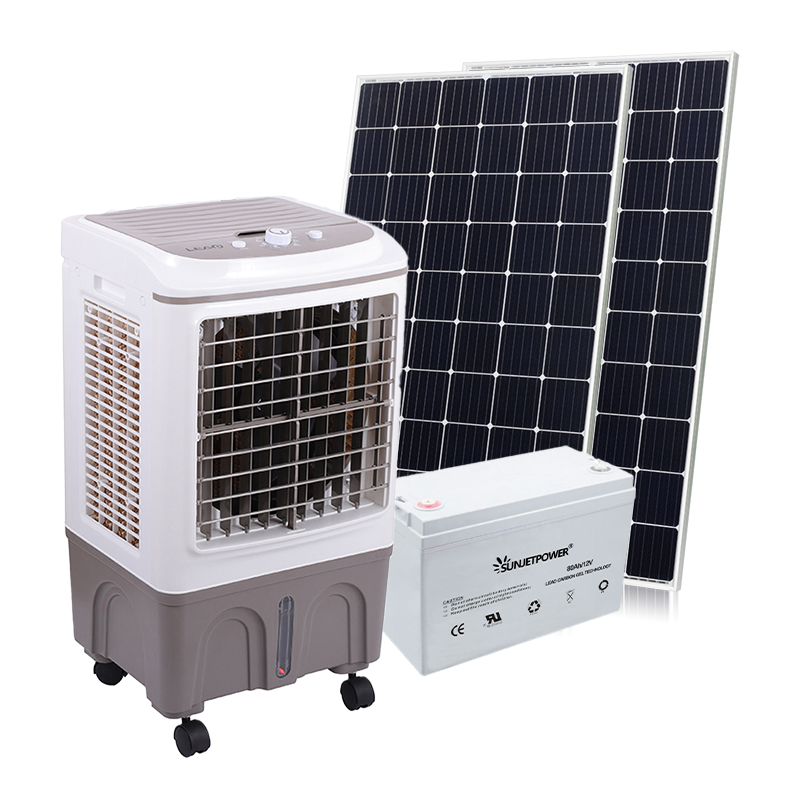 Ventilateurs solaires portatifs à faible bruit de refroidisseur d'air de C.C avec la batterie et les panneaux solaires